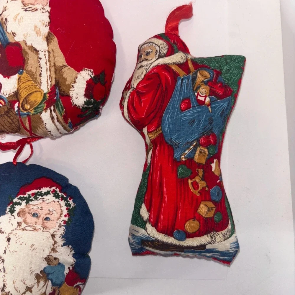 4 Vintage Fabric Pillow Christmas Ornaments Father Christmas Santa